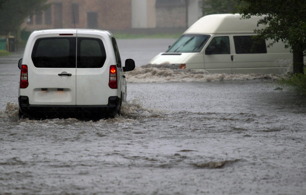 cars in heavy rain